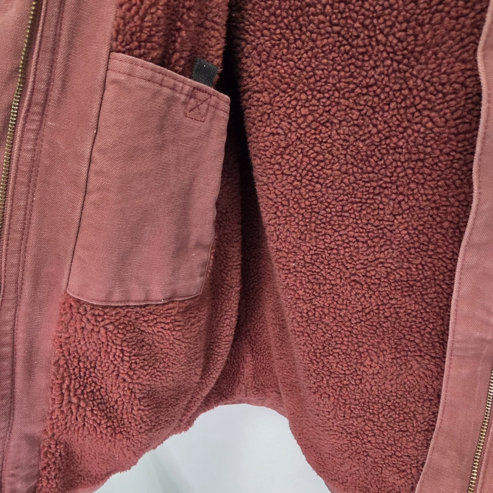 Y2K Carhartt Womens Sandstone Pink/Red Sherpa Lined Canvas Jacket Size Medium - Picture 3 of 7